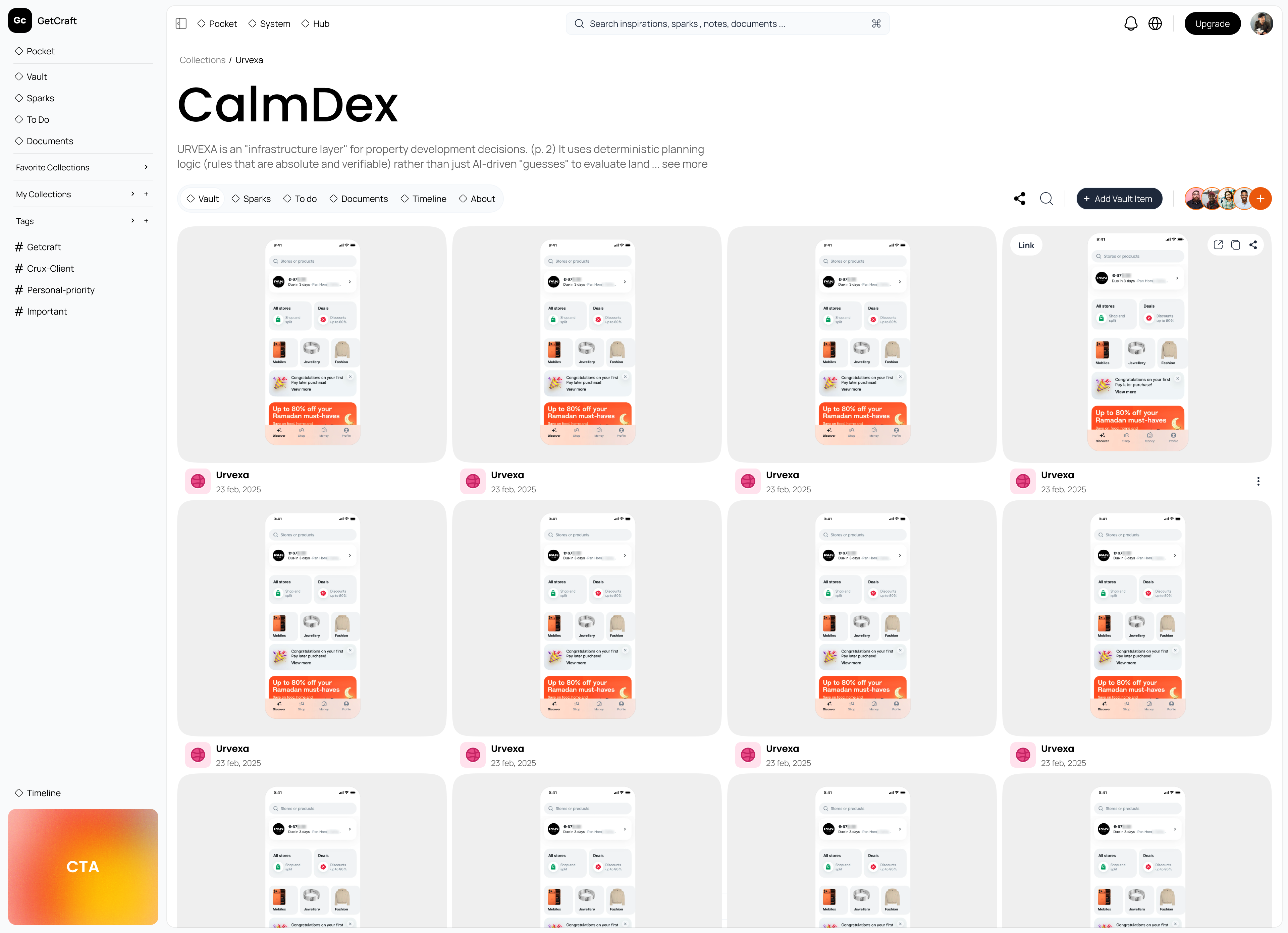 CalmDex Dashboard - Organize your collections and project memory